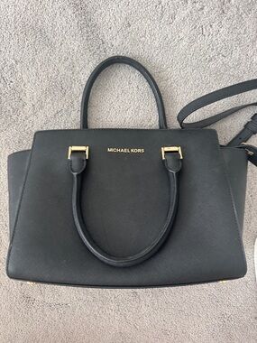 Michael Kors Black Selma Handbag with Gold Hardware